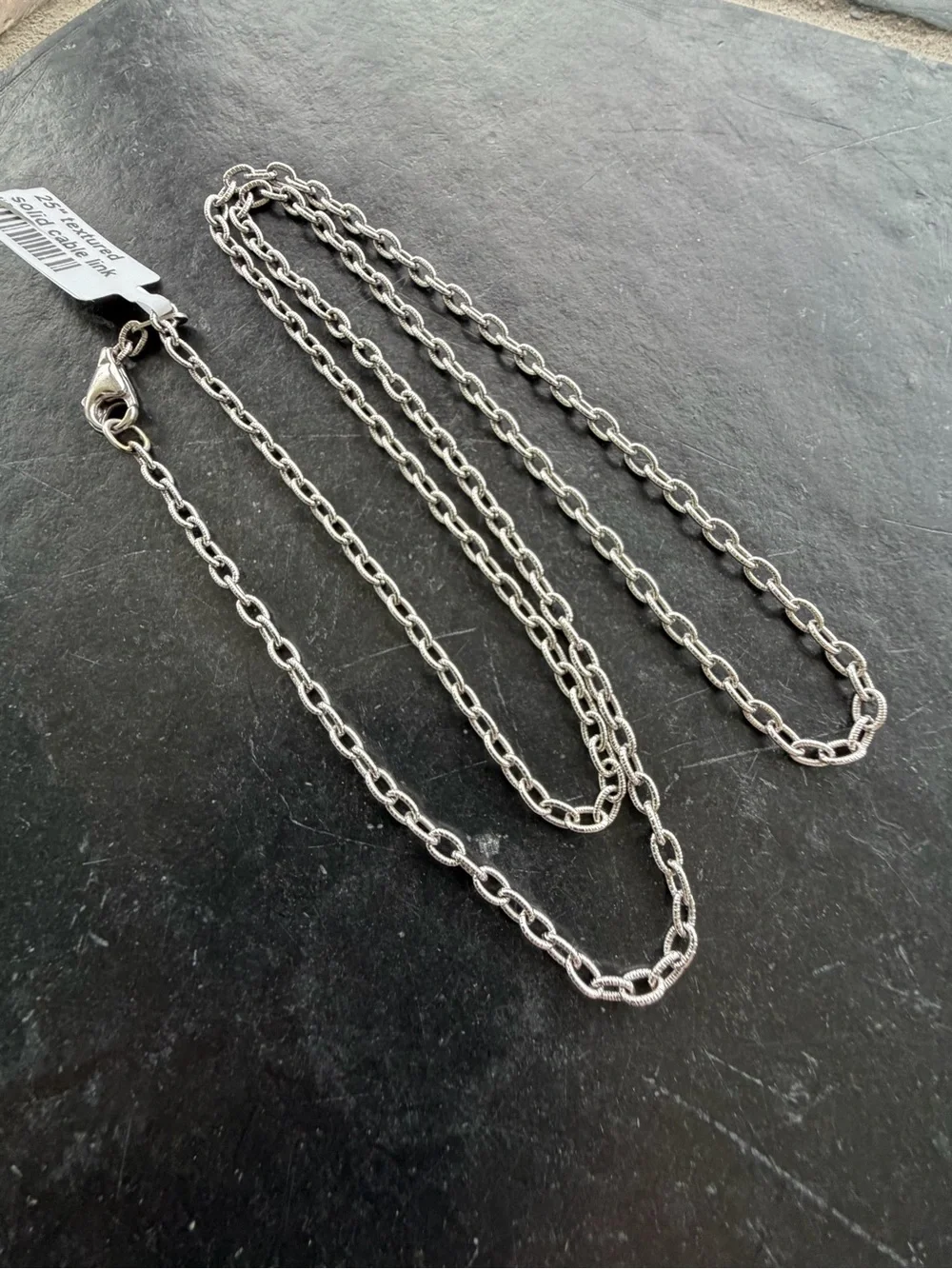 14kt White Gold Men's Solid textured cable Link Chain Necklace 25” long.